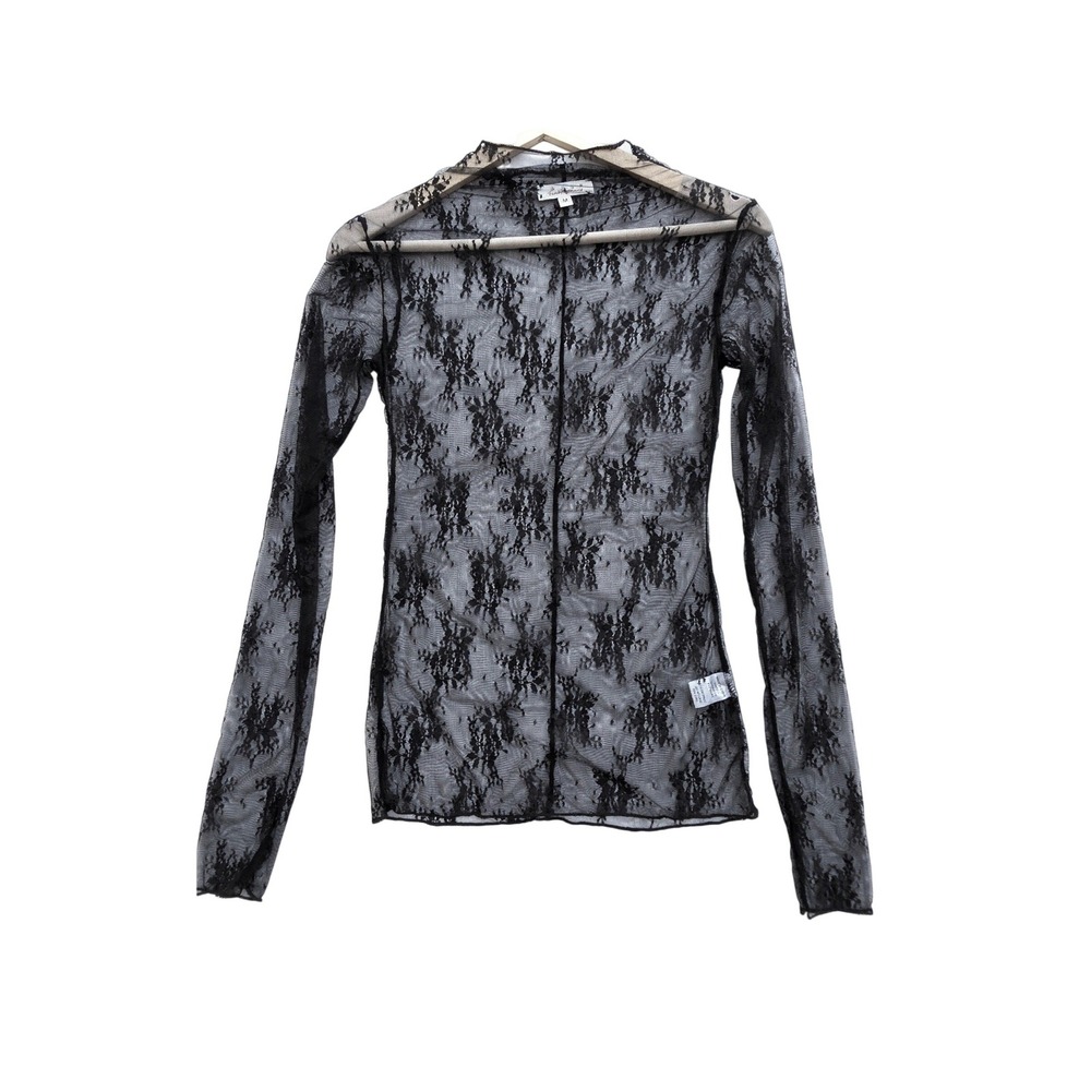 NWT Black Sheer Floral Lace Top Mock Neck Thumbhole Whimsigoth Dark Romantic S